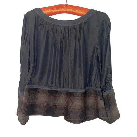 Marni Womens Top Size Small Cropped Bell Sleeve Flannel Ruffle Black Brown Plaid - Picture 2 of 15